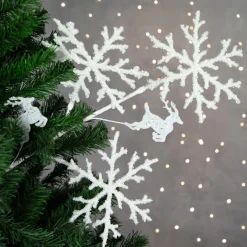 28.5" Glittered White Snowflake and Reindeer Christmas Spray Sprays, Picks & Branches