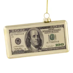 Discount 4.5" Gold 100 Dollar Bill Glass Christmas Ornament Novelty