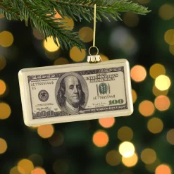 Discount 4.5" Gold 100 Dollar Bill Glass Christmas Ornament Novelty