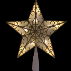 9" Gold and White Glittered Star LED Christmas Tree Topper - Warm White Lights Stars