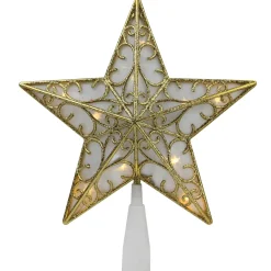 9" Gold and White Glittered Star LED Christmas Tree Topper - Warm White Lights Stars