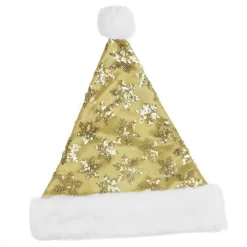 Outlet 21" Gold and White Sequin Snowflake Christmas Santa Hat Costume Accessory - Medium Costumes