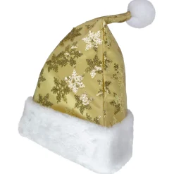 Outlet 21" Gold and White Sequin Snowflake Christmas Santa Hat Costume Accessory - Medium Costumes