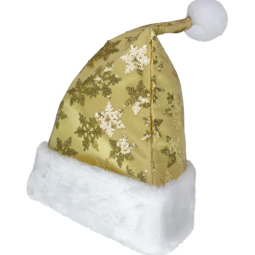 Outlet 21" Gold and White Sequin Snowflake Christmas Santa Hat Costume Accessory - Medium Costumes