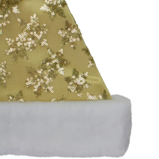 Outlet 21" Gold and White Sequin Snowflake Christmas Santa Hat Costume Accessory - Medium Costumes