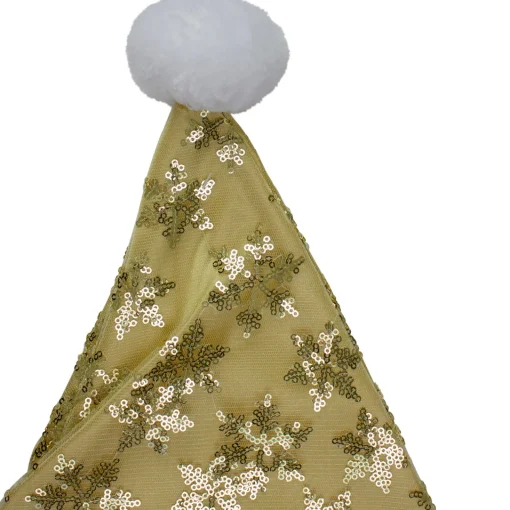 Outlet 21" Gold and White Sequin Snowflake Christmas Santa Hat Costume Accessory - Medium Costumes