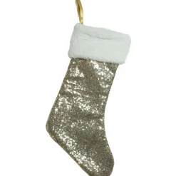 18" Gold Paillette Sequins Christmas Stocking with High Pile Fleece Cuff Stockings