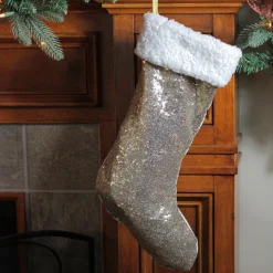 18" Gold Paillette Sequins Christmas Stocking with High Pile Fleece Cuff Stockings