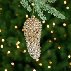 New 7.25" Gold Pinecone Glass Christmas Ornament Novelty