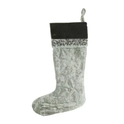 New 22" Gray and Black Quilted Embellished Christmas Stocking Stockings