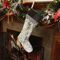 New 22" Gray and Black Quilted Embellished Christmas Stocking Stockings