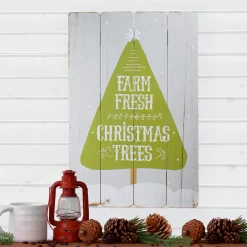24” Gray and Green Farm Fresh Christmas Trees Wooden Hanging Wall Sign Wall