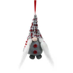 6" Gray and Red Plaid Santa's Helper Gnome Hat Christmas Ornament Gnomes