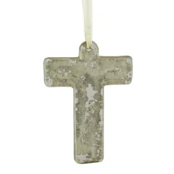 Discount 4" Gray Distressed Finish Speckled Glass Monogram Letter T Christmas Ornament Personalized