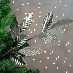 28" Gray Glitter Textured Leaves Christmas Spray Sprays, Picks & Branches