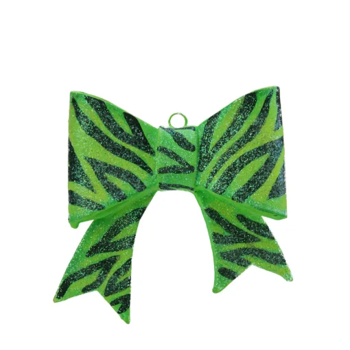 Sale 3" Green and Black Glittered Zebra Print Bow Christmas Ornament Ribbons & Bows