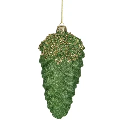 Clearance 5.5" Green and Gold Glitter Beaded Pine Cone Christmas Ornament Garden & Floral