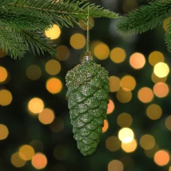 Clearance 5.5" Green and Gold Glitter Beaded Pine Cone Christmas Ornament Garden & Floral