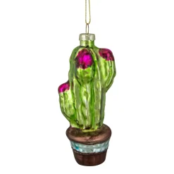 Hot 4.75" Green and Pink Potted Cactus Glass Christmas Ornament Beach, Tropical & Nautical