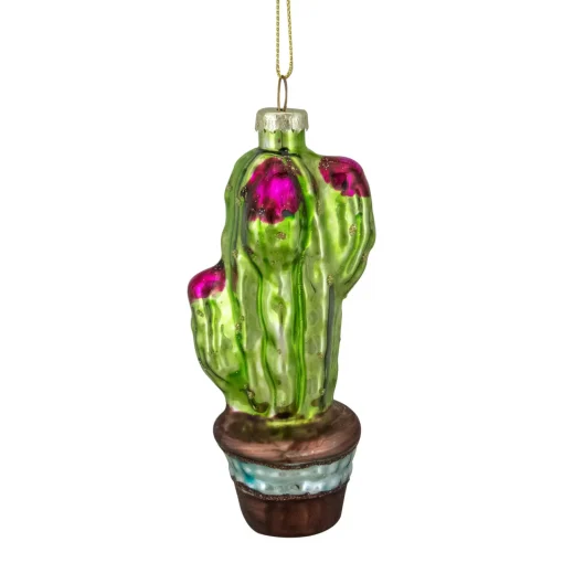 Hot 4.75" Green and Pink Potted Cactus Glass Christmas Ornament Beach, Tropical & Nautical