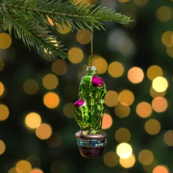 Hot 4.75" Green and Pink Potted Cactus Glass Christmas Ornament Beach, Tropical & Nautical
