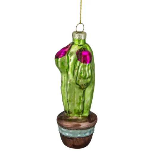 Hot 4.75" Green and Pink Potted Cactus Glass Christmas Ornament Beach, Tropical & Nautical