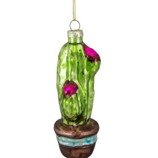 Hot 4.75" Green and Pink Potted Cactus Glass Christmas Ornament Beach, Tropical & Nautical