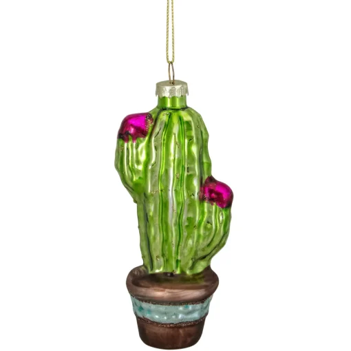 Hot 4.75" Green and Pink Potted Cactus Glass Christmas Ornament Beach, Tropical & Nautical