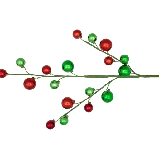 Discount 30" Green and Red Ball Ornament Christmas Spray Sprays, Picks & Branches