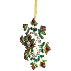 6.5" Green and Red Gem Stone Flowers Snowflake Christmas Ornament Icicles|Snowflakes