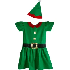 Hot 28" Green and Red Girl's Elf Christmas Costume - 6-8 Years Costumes