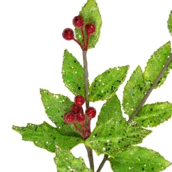 New 28.25" Green and Red Glittered Holly Berry Christmas Spray Sprays, Picks & Branches