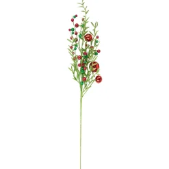 Best 32" Green and Red Jingle Bells and Berry Artificial Glitter Christmas Spray Sprays, Picks & Branches