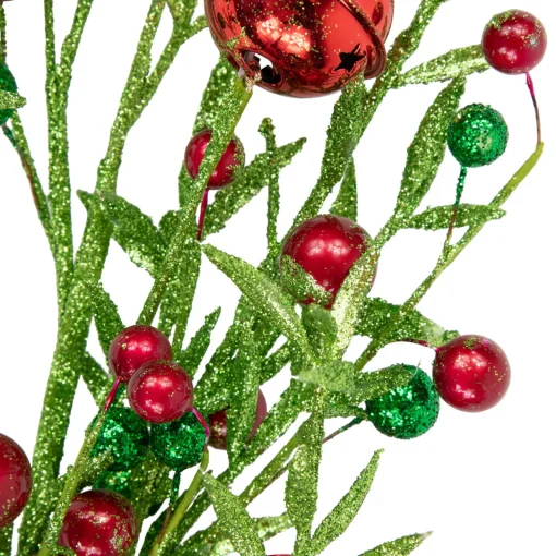 Best 32" Green and Red Jingle Bells and Berry Artificial Glitter Christmas Spray Sprays, Picks & Branches
