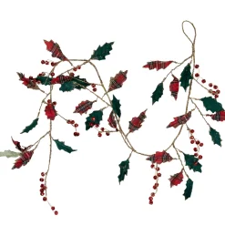 Clearance 5' Green and Red Plaid Holly with Jingle Bells Christmas Garland - Unlit Unlit