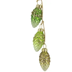 Online 7" Green and White Dangling Pinecone Christmas Glass Ornament Novelty