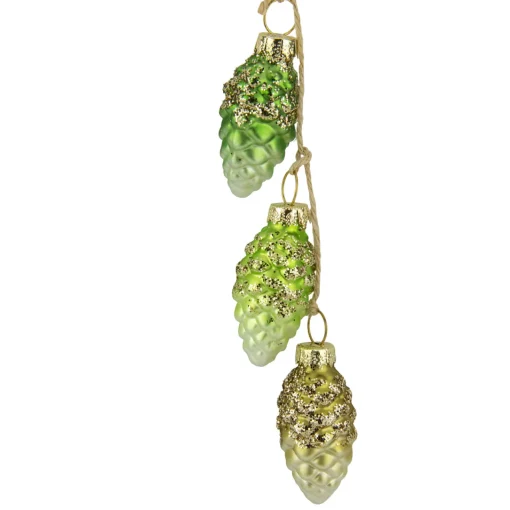 Online 7" Green and White Dangling Pinecone Christmas Glass Ornament Novelty