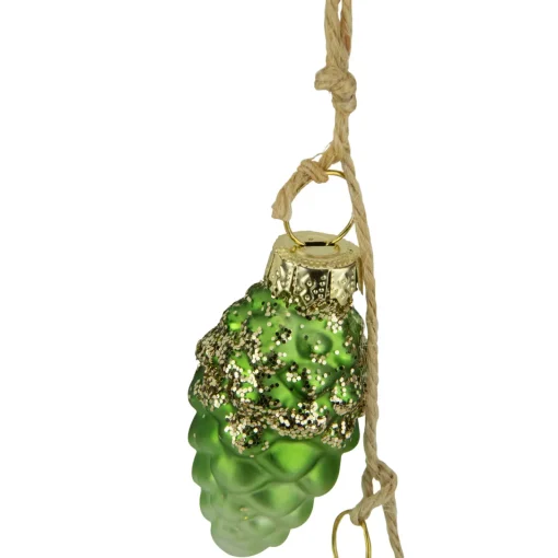 Online 7" Green and White Dangling Pinecone Christmas Glass Ornament Novelty