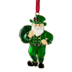 Hot 3.5" Green Brass-Plated Irish Santa Christmas Ornament with European Crystals Novelty