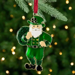 Hot 3.5" Green Brass-Plated Irish Santa Christmas Ornament with European Crystals Novelty