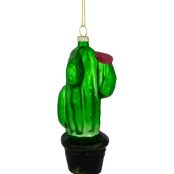 Clearance 5" Green Cactus with Pink Flower Glass Christmas Ornament Garden & Floral