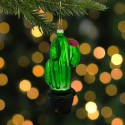 Clearance 5" Green Cactus with Pink Flower Glass Christmas Ornament Garden & Floral