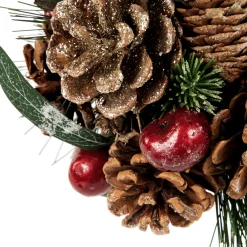 New 6" Green Mixed Foliage, Pinecone and Berries Hanging Christmas Ball Ornament Novelty