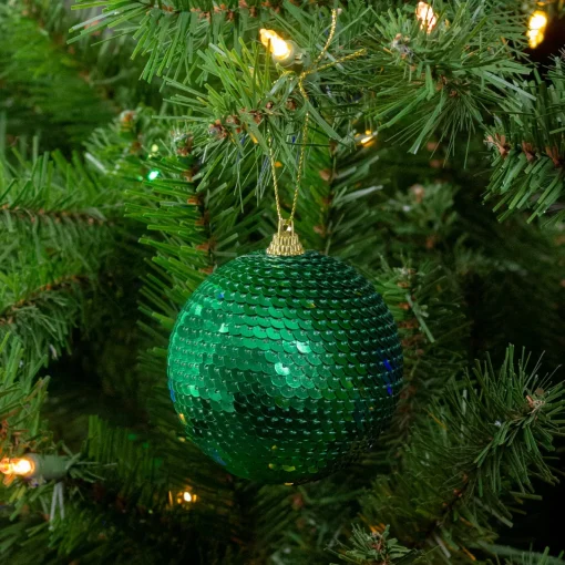 Sale 3" Green Sequin Shatterproof Ball Christmas Ornament Shatterproof Balls|Ball Ornaments