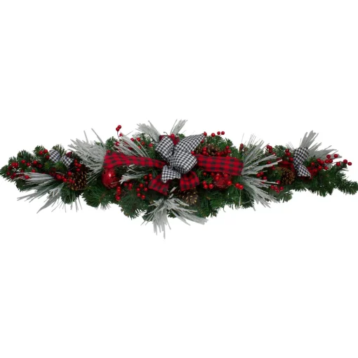 Best 52" Houndstooth Bows and Berries Artificial Christmas Swag, Unlit Unlit Swags