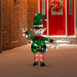 Best 34.25" LED Lighted Elf Holding Christmas Lights Outdoor Yard Decoration Lighted