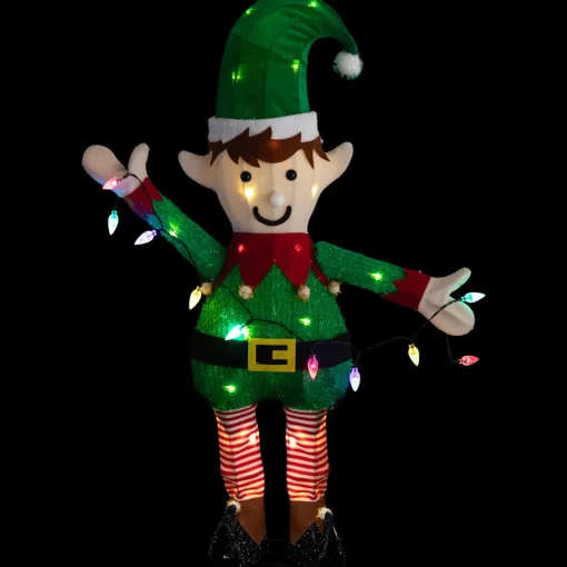 Best 34.25" LED Lighted Elf Holding Christmas Lights Outdoor Yard Decoration Lighted