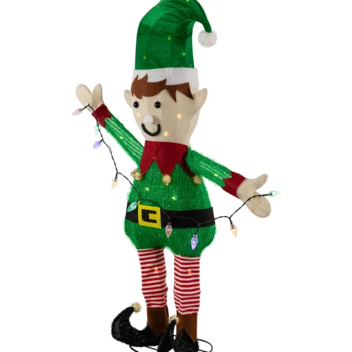 Best 34.25" LED Lighted Elf Holding Christmas Lights Outdoor Yard Decoration Lighted