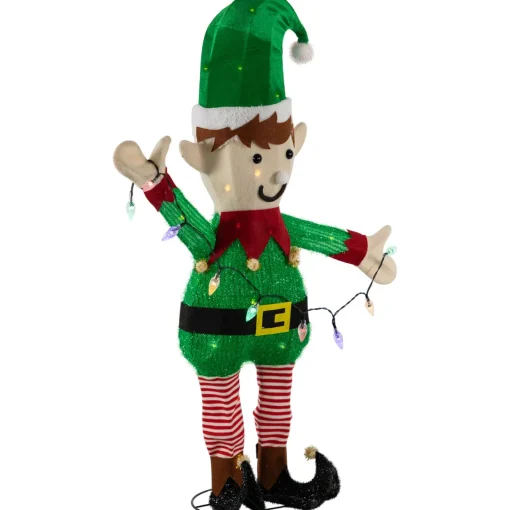 Best 34.25" LED Lighted Elf Holding Christmas Lights Outdoor Yard Decoration Lighted