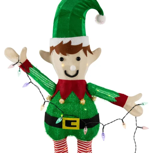 Best 34.25" LED Lighted Elf Holding Christmas Lights Outdoor Yard Decoration Lighted
